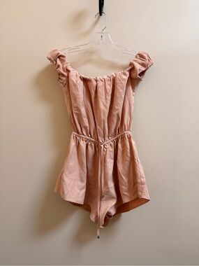 Sabo Skirt Blush Pink Suede Off-Shoulder Linen Romper